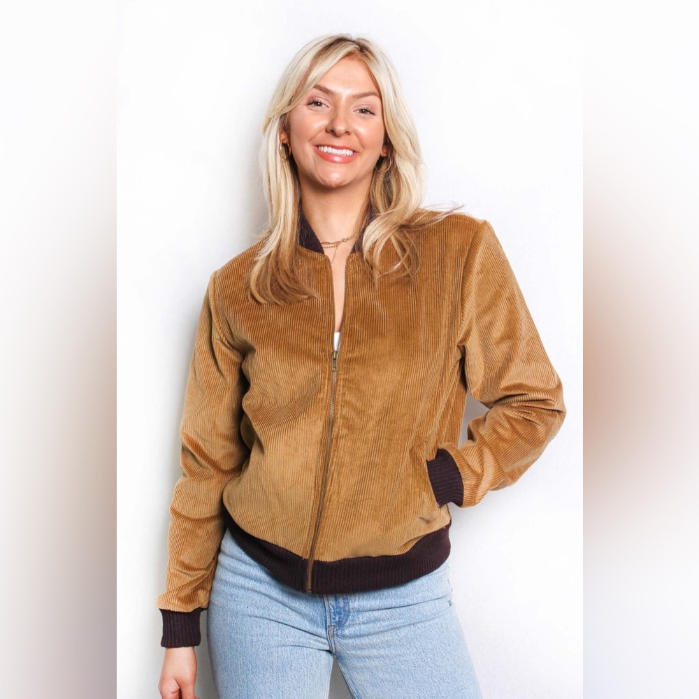 Women's Large Long Sleeve Lined Corduroy Bomber Jacket - Picture 1 of 8
